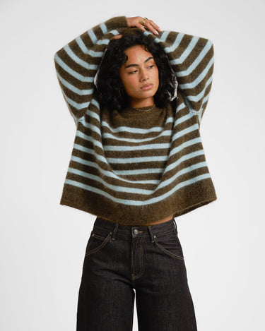 TILTIL Mulla Striped Mohair Pullover Dark Green - Things I Like Things I Love