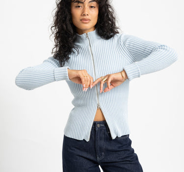 TILTIL Pixie Contrast Zipper Cardigan Lichtblauw - Things I Like Things I Love