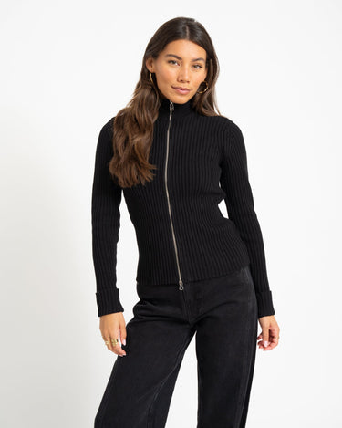 TILTIL Pixie Contrast Zipper Cardigan Zwart - Things I Like Things I Love