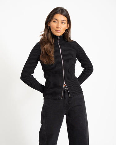 TILTIL Pixie Contrast Zipper Cardigan Zwart - Things I Like Things I Love