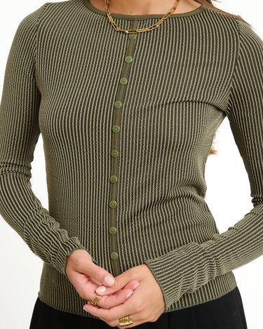 TILTIL Striped Fonna Button Longsleeve Donkergroen - Things I Like Things I Love