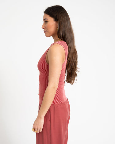 TILTIL Striped Fonna Button Top Dark Pink - Things I Like Things I Love
