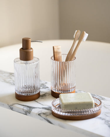 Toothbrush Holder Acacia Wood Glass - Things I Like Things I Love