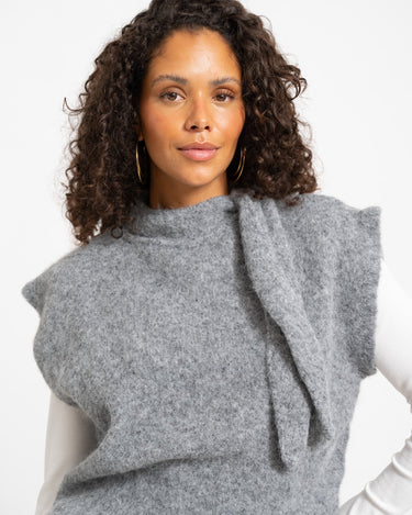 Topshop Cassi Knitted Tie Neck Top Knit Grey - Things I Like Things I Love