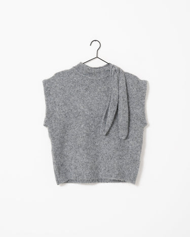 Topshop Cassi Knitted Tie Neck Top Knit Grey - Things I Like Things I Love