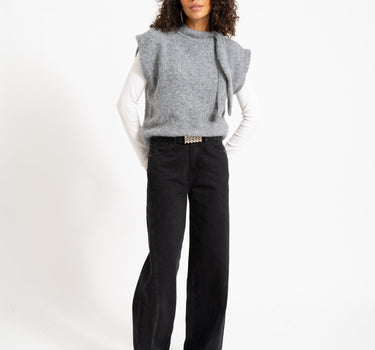 Topshop Cassi Knitted Tie Neck Top Knit Grey - Things I Like Things I Love