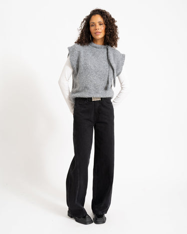 Topshop Cassi Knitted Tie Neck Top Knit Grey - Things I Like Things I Love
