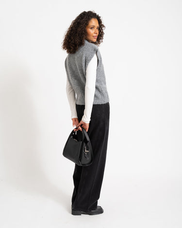Topshop Cassi Knitted Tie Neck Top Knit Grey - Things I Like Things I Love