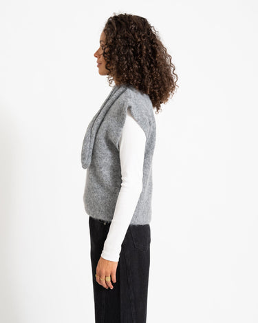 Topshop Cassi Knitted Tie Neck Top Knit Grey - Things I Like Things I Love