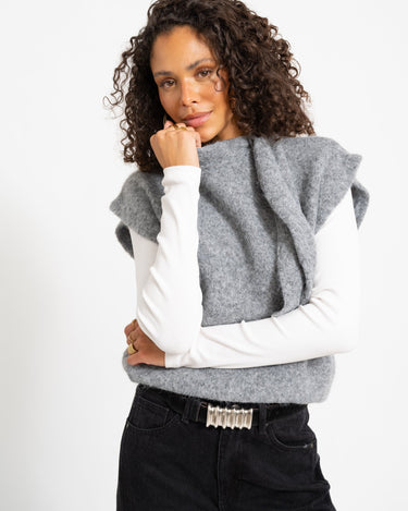 Topshop Cassi Knitted Tie Neck Top Knit Grey - Things I Like Things I Love