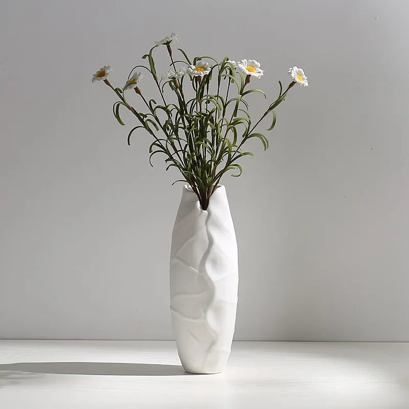 Vaso de Cerâmica Fosca Estilo Nórdico para Sala Lenogue Bege - Mod. 01
