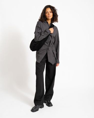 Viola Poplin Wrap Tie Shirt Black - Things I Like Things I Love