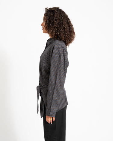 Viola Poplin Wrap Tie Shirt Black - Things I Like Things I Love