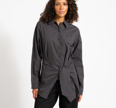 Viola Poplin Wrap Tie Shirt Black - Things I Like Things I Love