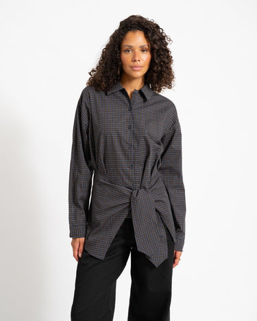 Viola Poplin Wrap Tie Shirt Black - Things I Like Things I Love