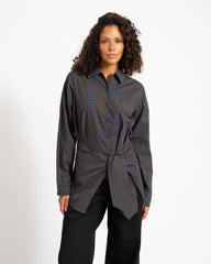 Viola Poplin Wrap Tie Shirt Black - Things I Like Things I Love